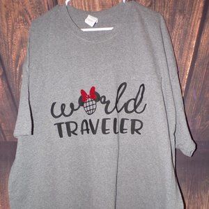 Disney World Traveler T Shirt 3XL Short Sleeve Gray Round Neck Graphic Cotton